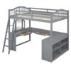 Full Loft Bed With U Shaped Desk, Storage Compartments And Tri Fold Mirror - Gray - Image 22