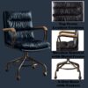 Harith II - Top Grain Leather Office Chair - Vintage Blue - Image 4