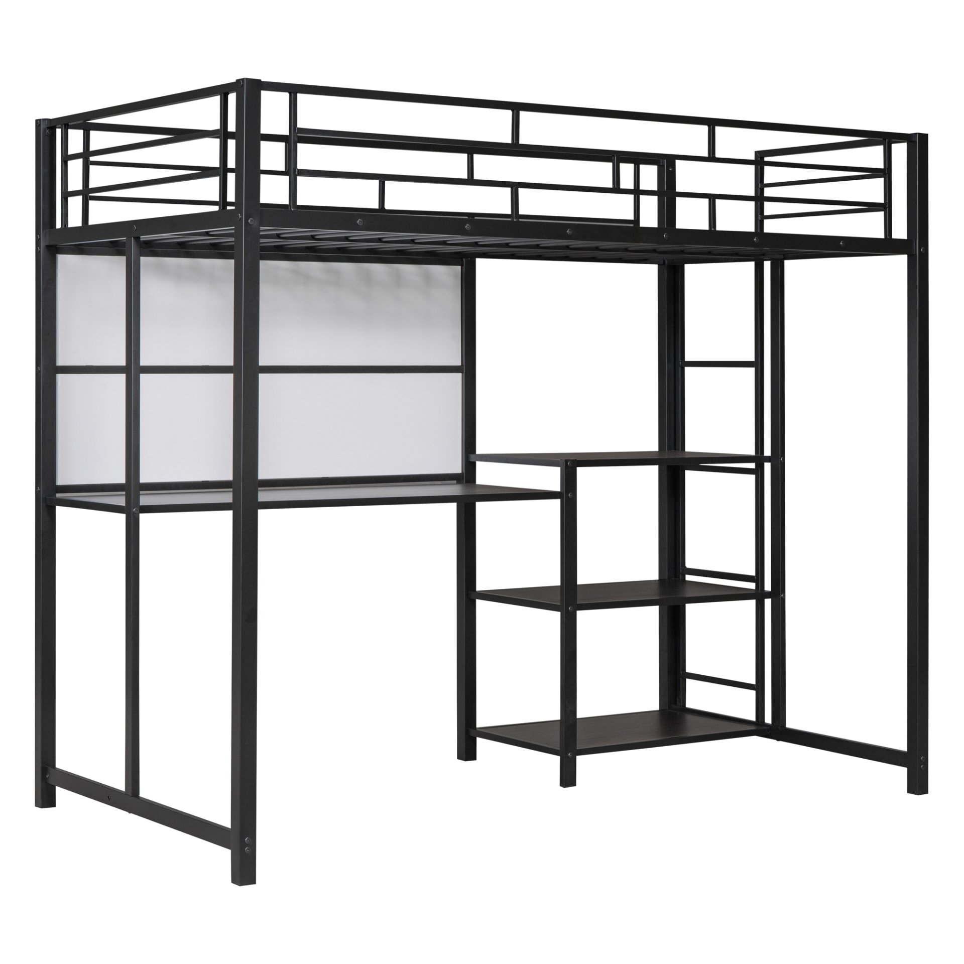 Twin Size Loft Bed With Desk And Whiteboard With 3 Shelves And Ladder - Black - Image 5