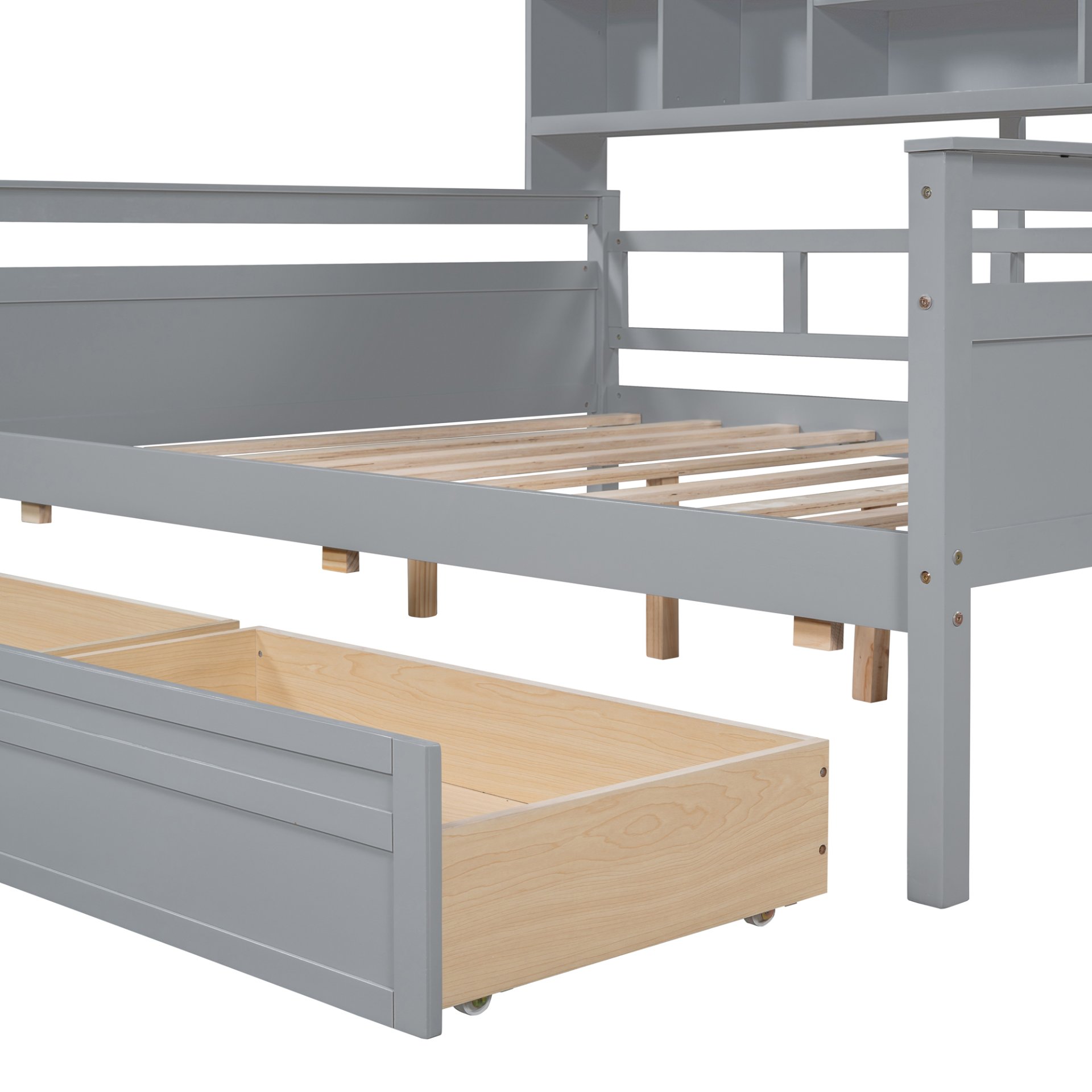 Full Size Daybed, Slat Support, With Bedside Shelf And 2 Drawers - Gray - Image 11