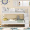 Twin Over Twin Stairway Bunk Bed With Storage And Guard Rail For Bedroom - White - Image 7