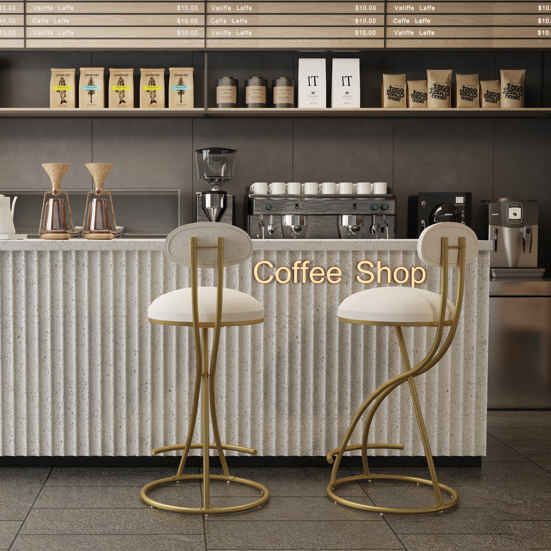 Round Bar Stool Armless Velvet Barstools With Back (Set of 2) Upholstered Counter Chair For Dining Room, Kitchen Island - Gold / Creamy White - Image 5