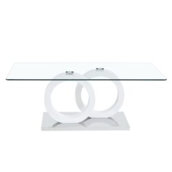 Contemporary Style Glass Top Coffee Table With White Base Suitable For Living Rooms And Lounge Areas - White