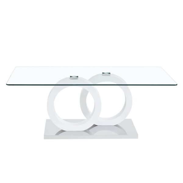 Contemporary Style Glass Top Coffee Table With White Base Suitable For Living Rooms And Lounge Areas - White
