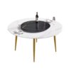 59.05" Modern Artificial Stone Round Golden Metal Dining Table, Can Accommodate 6 People Artificial Stone Turntable - White / Black - Image 3