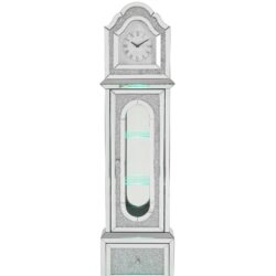 Noralie - Mirrored & Faux Diamonds Grandfather Clock With LED - Silver Gray