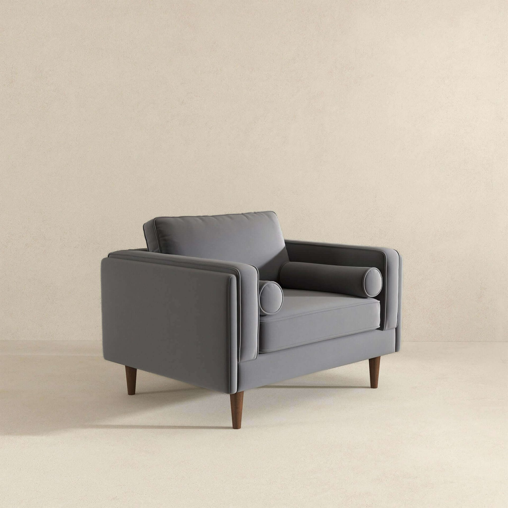 Amber - Velvet Lounge Chair - Brown / Gray - Image 9