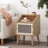 Contemporary End Table With Rattan Accents And Tempered Glass - Natural / White - Image 4