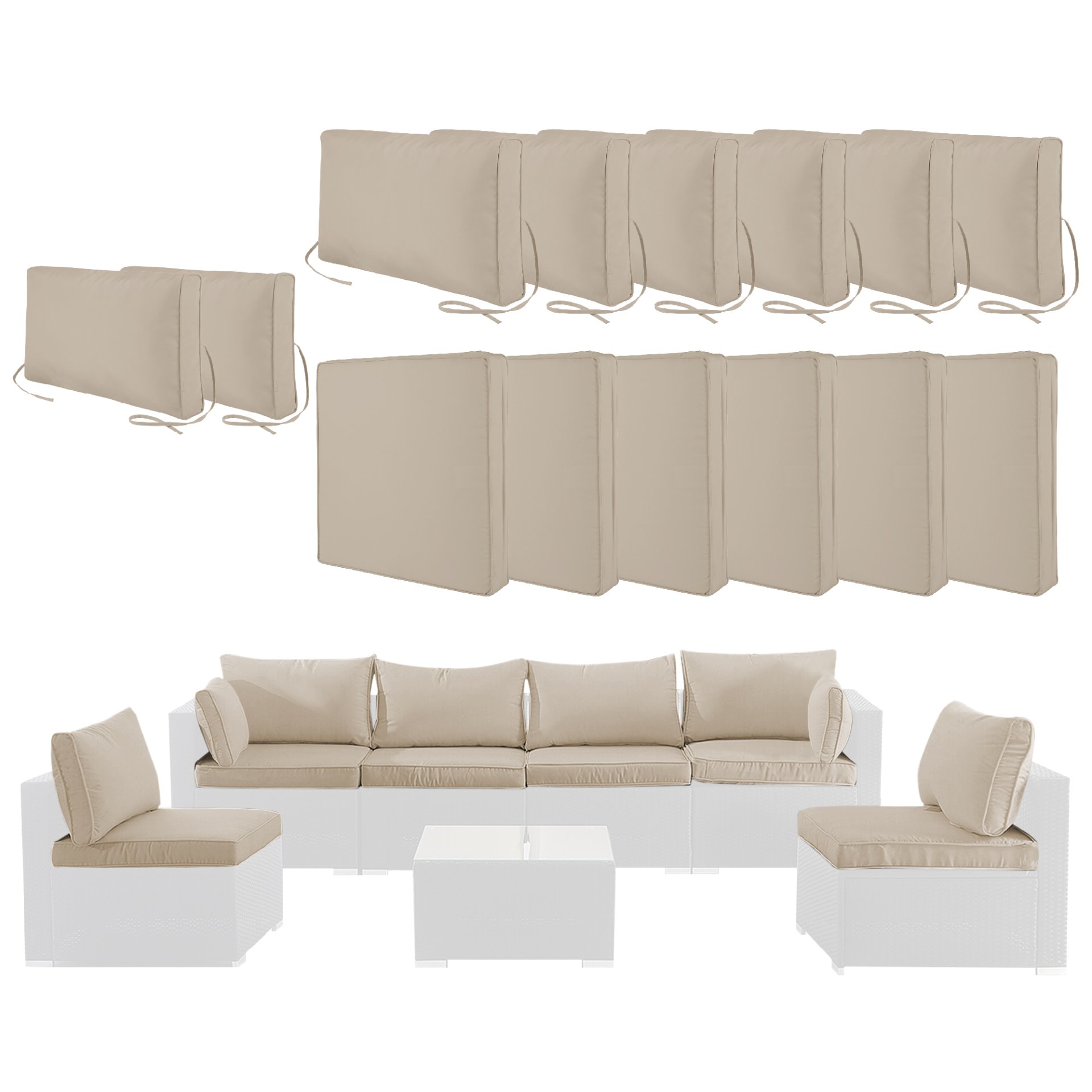 Cushion Covers For 7 Piece Wicker Sectional Sofa, 14 Pack Seat And Back Slipcovers With Zipper (Covers Only) - Khaki - Image 4