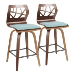Folia - Mid-Century Modern Counter Stool (Set of 2) - Walnut / Teal