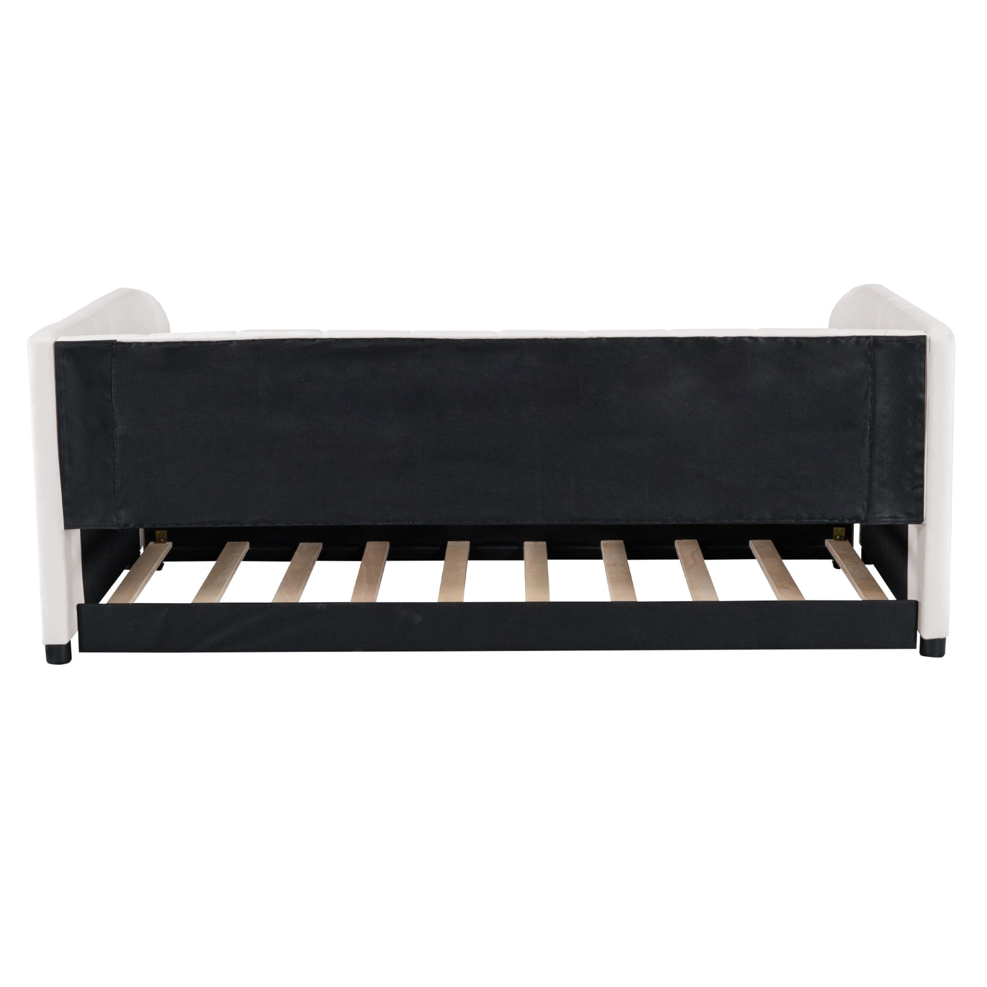 Twin Size Upholstered Daybed With Ergonomic Design Backrest And Trundle - Beige - Image 8