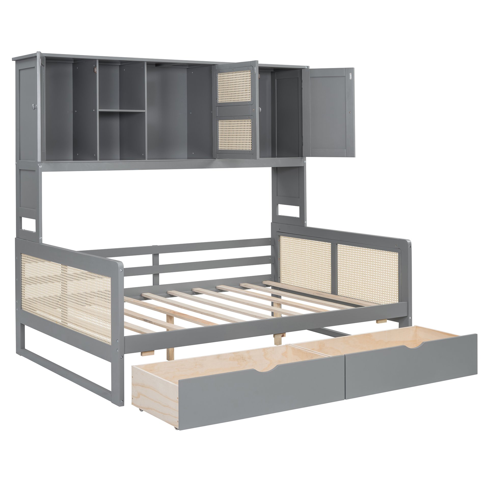Full Size Wooden Daybed With 2 Drawers, And All In One Cabinet And Shelf - Gray - Image 8