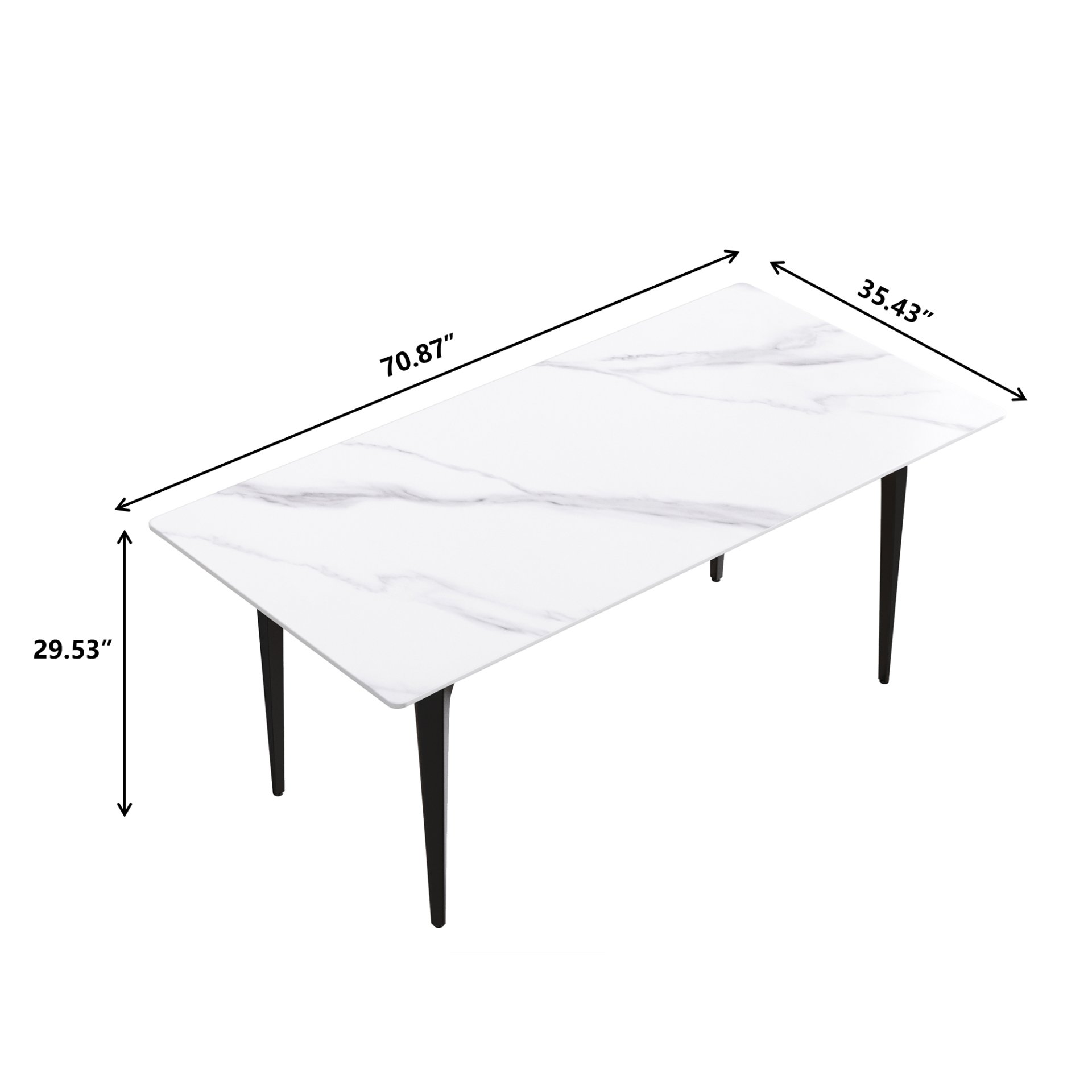 70.87" Modern Artificial Stone White Straight Edge Black Metal Leg Dining Table, Can Accommodate 6-8 People - White / Black - Image 3