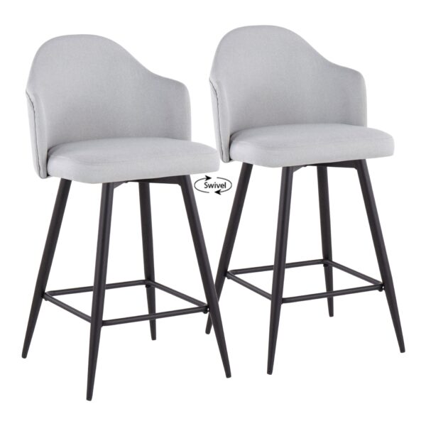 Ahoy - Contemporary Fixed Height Counter Stool Square Black Footrest (Set of 2) - Black / Light Gray