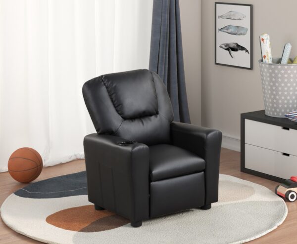 Marisa - Leather Kids Recliner Chair With Cupholder - Black
