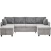 Sectional Sofa Pull Out Sofa Bed Versatile Sofa Sleeper With Large Storage Space, Two USB Ports And Two Cup Holders For Living Room - Gray - Image 18