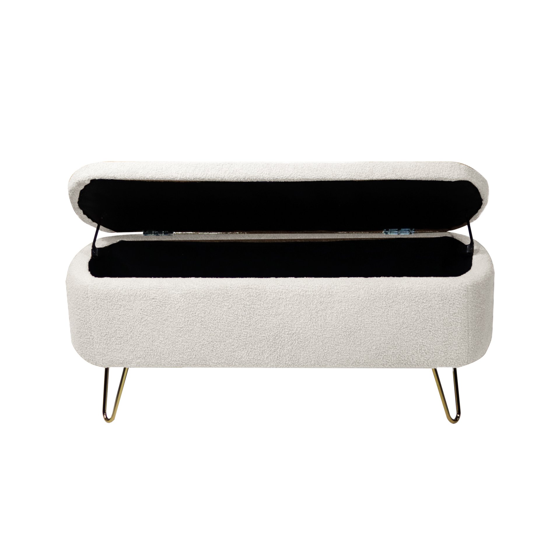 Storage Ottoman Bench For End Of Bed Gold Legs, Modern Ivory White Faux Fur Entryway Bench Upholstered Padded With Storage For Living Room Bedroom - Ivory - Image 15