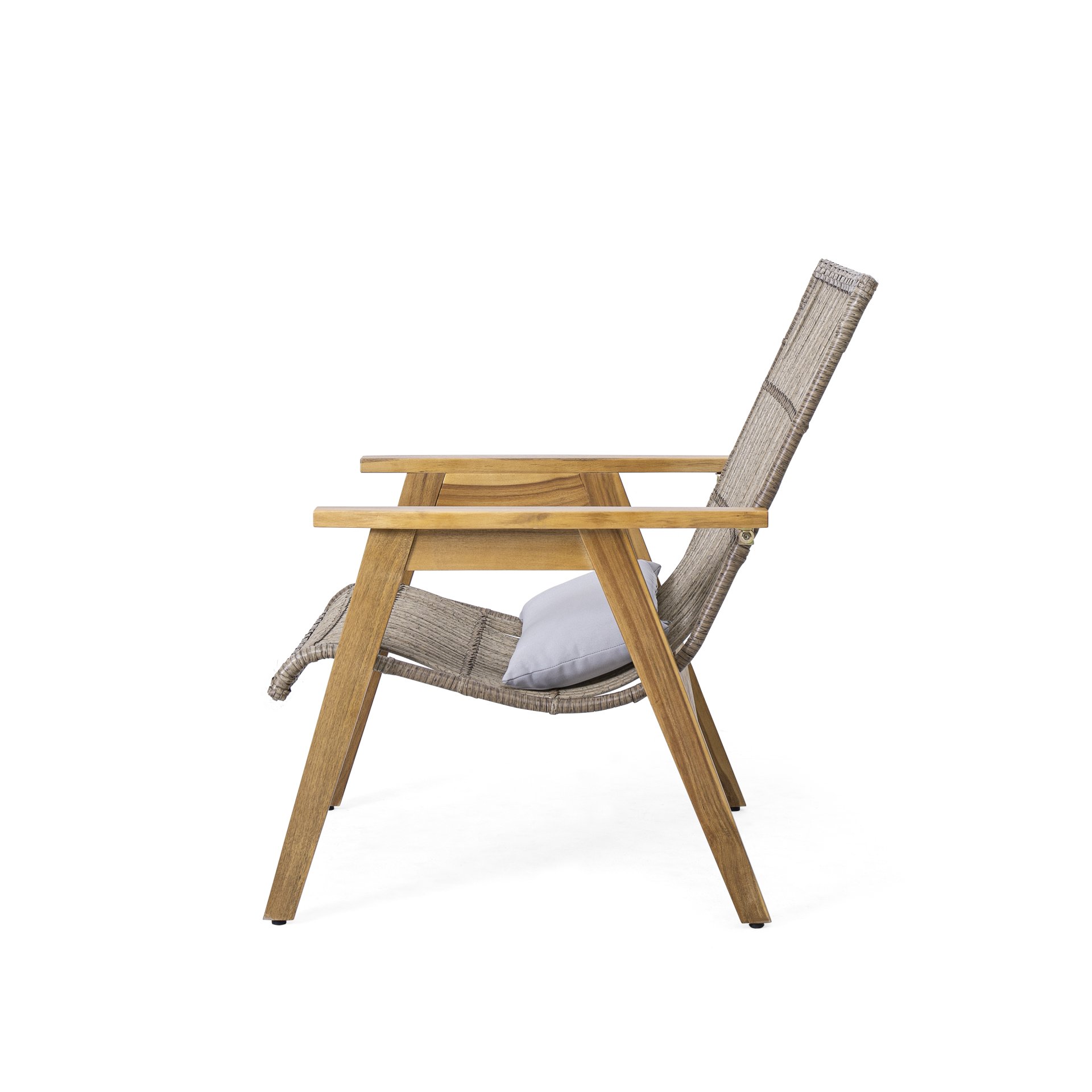 Acacia Wood Cape Woven Wicker Large Lounge Chair With Pillow For Patio, Deck, Yard, Lawn And Garden Seating Wicker (Set of 2) - Teak - Image 13