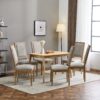 French Country Dining Chairs (Set of 6) Elegant Cane Back & Upholstered Seats Rustic Solid Rubberwood - Grayish Green - Image 5