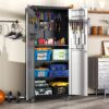 Metal Garage Storage Cabinet With Wheels Heavy Duty Tool Storage Cabinet - Brushed Nickel - Image 9