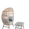 Outdoor Garden Wicker Egg Chair And Footstool Patio Chaise, With Cushions, Outdoor Indoor Basket Chair - Blue / Neutral - Image 10