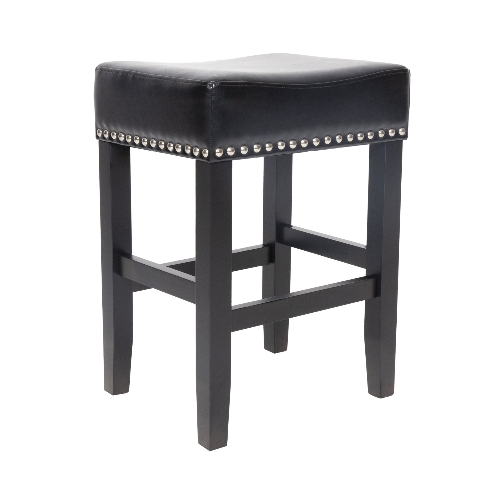 Soltique - Backless Dining Counter Stool With Leather Upholstered And Nailhead Trim (Set of 2) - Black - Image 5
