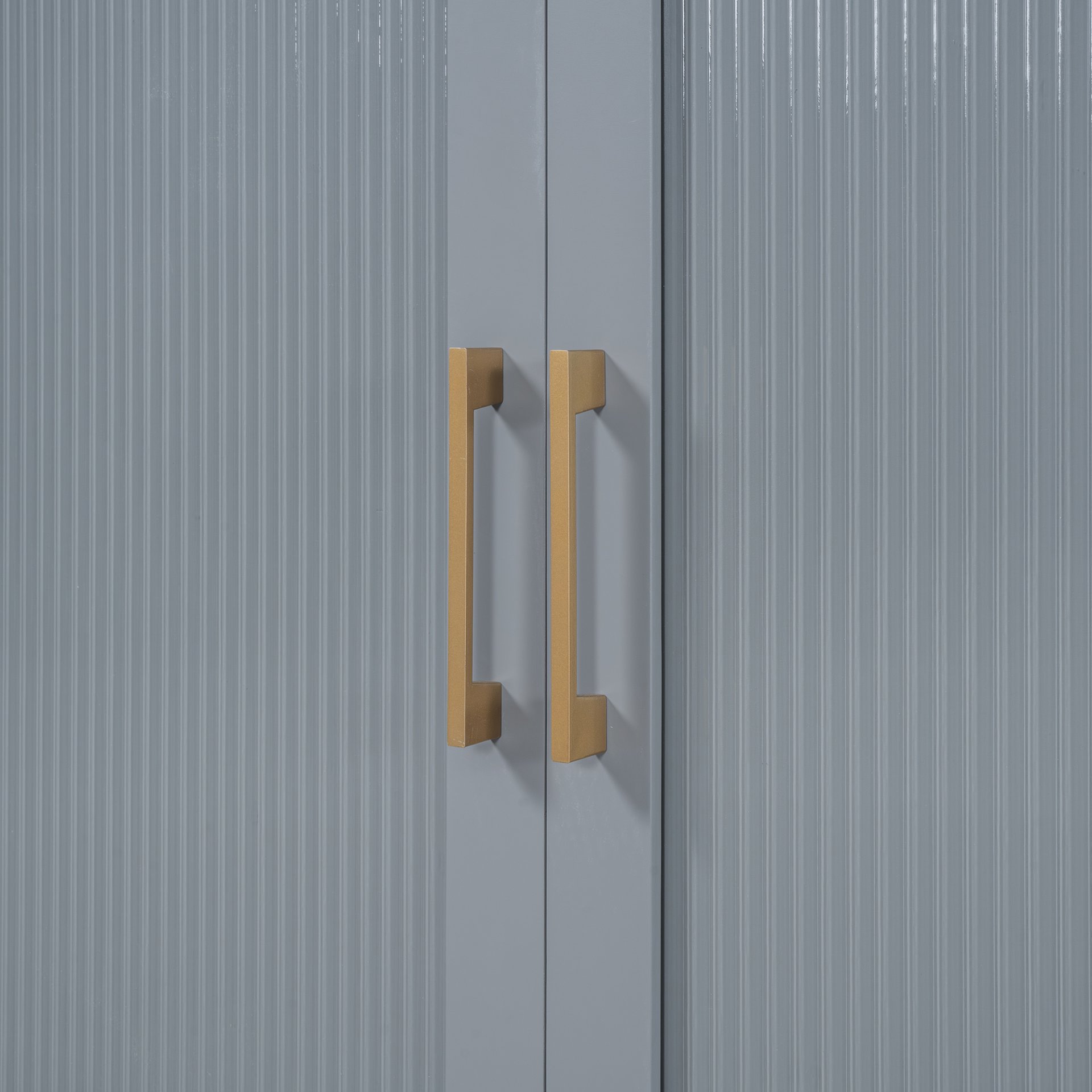 Queen Murphy Bed With Frosted Glass Doors Design, Fake Drawers, Metal Legs - Gray - Image 14