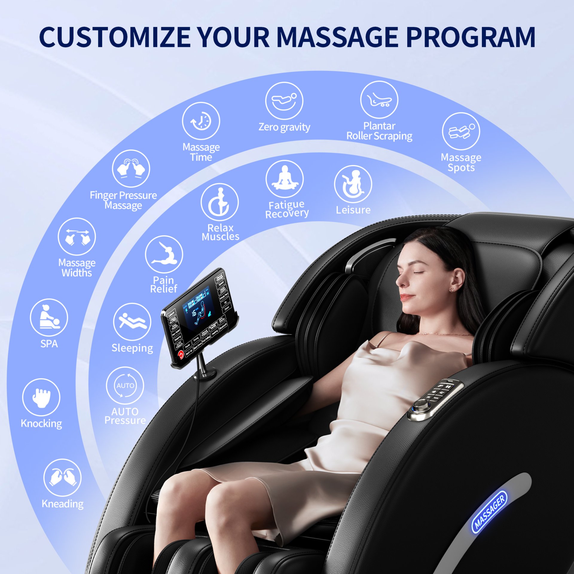Full Body Massage Chair, Full Body Zero Gravity With 3D Massage Mechanism, 6 Auto Massage Mode, Waist And Calf Heater, Foot Roller, Bluetooth Speaker - Black - Image 3