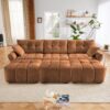 Elegant Textured 3 Seater Sofa Set With 3 Ottomans And Pillows Frame - Burnt Orange - Image 14