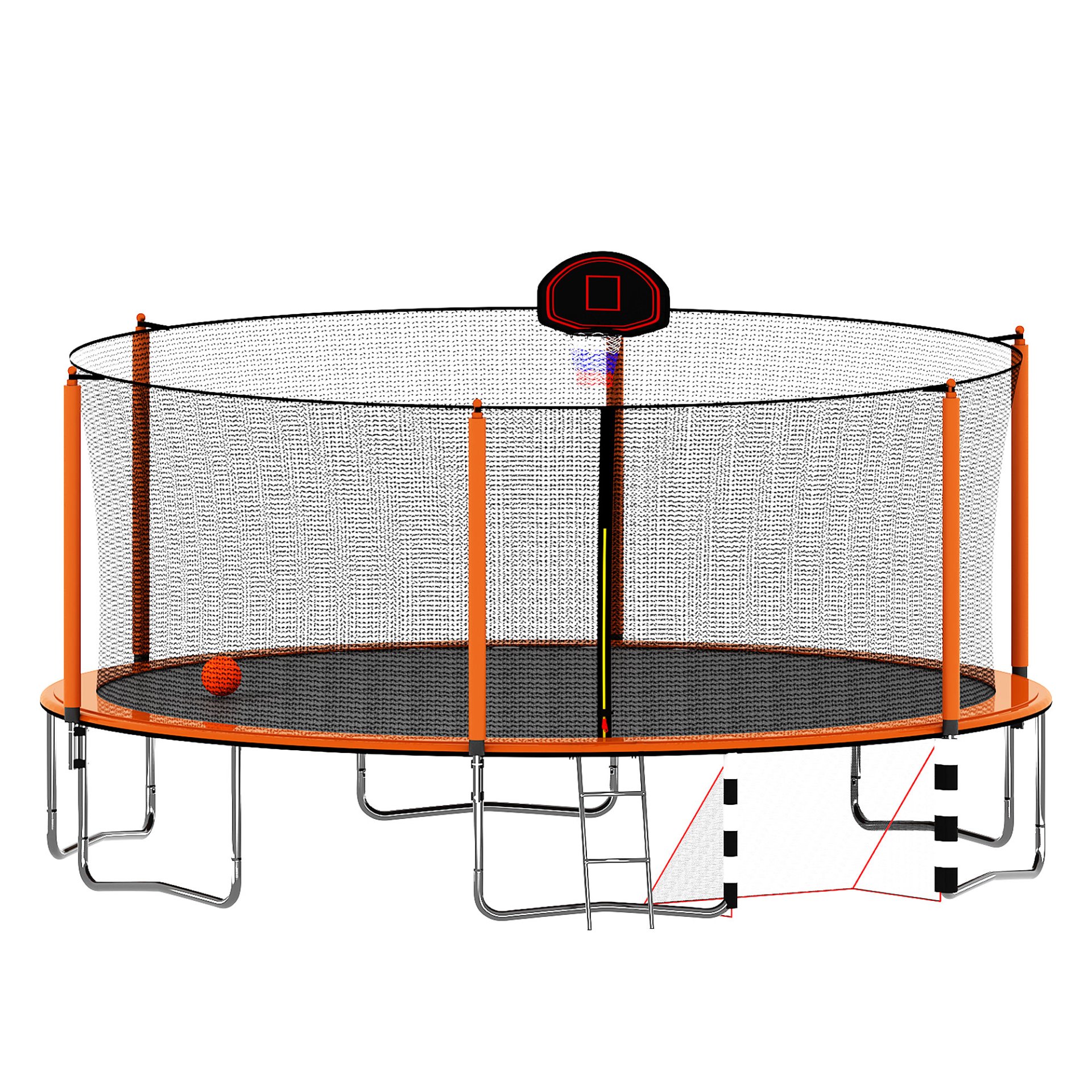 16Ft Trampoline With Basketball Hoop Pump And Ladder (Inner Safety Enclosure) With Soccer Goal - Orange - Image 11