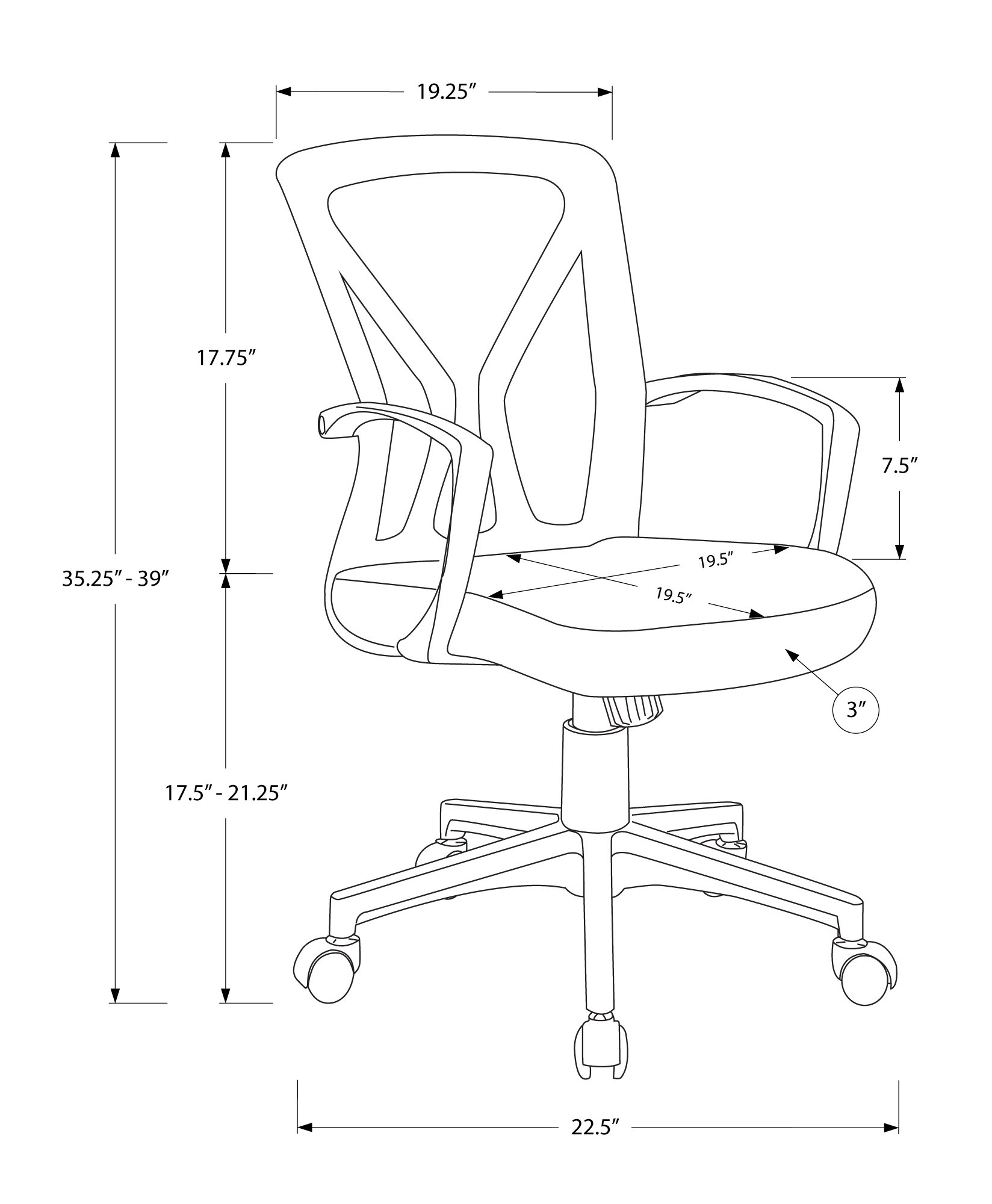 Office Chair Adjustable Height, Swivel, Ergonomic, Armrests, Mesh, Contemporary & Modern - Black - Image 4