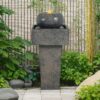 Minimalist Column Fountain With LED Lighting, Outdoor Decor For Patio, Porch And Garden - Gray - Image 2