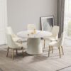 Modern Artificial Stone Round Plywood Base Dining Table, Can Accommodate 6 People, (Not Including Chairs) - White / Beige - Image 2