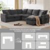 Modern U-Shape Modular Sofa, 7 Seat Chenille Sectional Couch Set With 2 Pillows Included, Freely Combinable Indoor Funiture - Black / Gray - Image 18