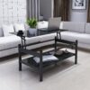 Glass Lift Top Coffee Table, Modern Simple 2-Layer Tempered Glass Coffee Table For Living Room - Black - Image 5