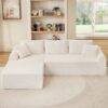 Full Compression Chaise Lounge Set Modular Corduroy Sectional With Arched Armrests Non Slip Base Includes 3 Back Cushions & 2 Throw Pillows - White - Image 2