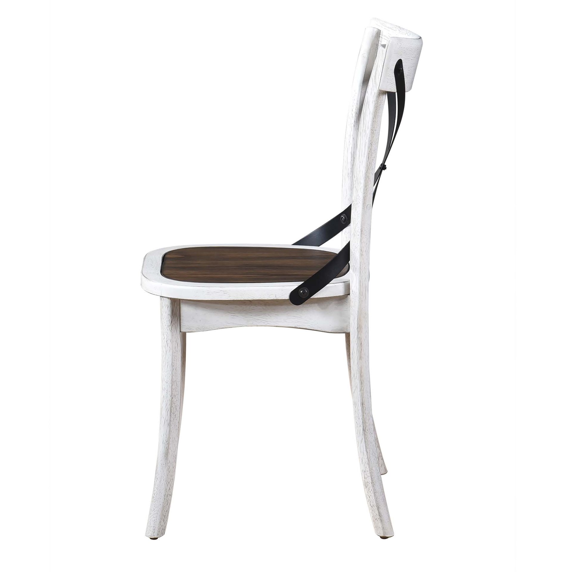 2 Pieces Set Dining Side Chair Rustic Modern Farmhouse Design Retro Design With Metal X Design - Antique Dark Oak / Antique White - Image 3