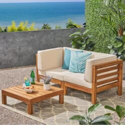 Oana - 3 Piece Love Seat Set With Coffee Table - Beige