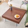 Square Coffee Table With Tempered Glass Legs - Transparent / Walnut - Image 4
