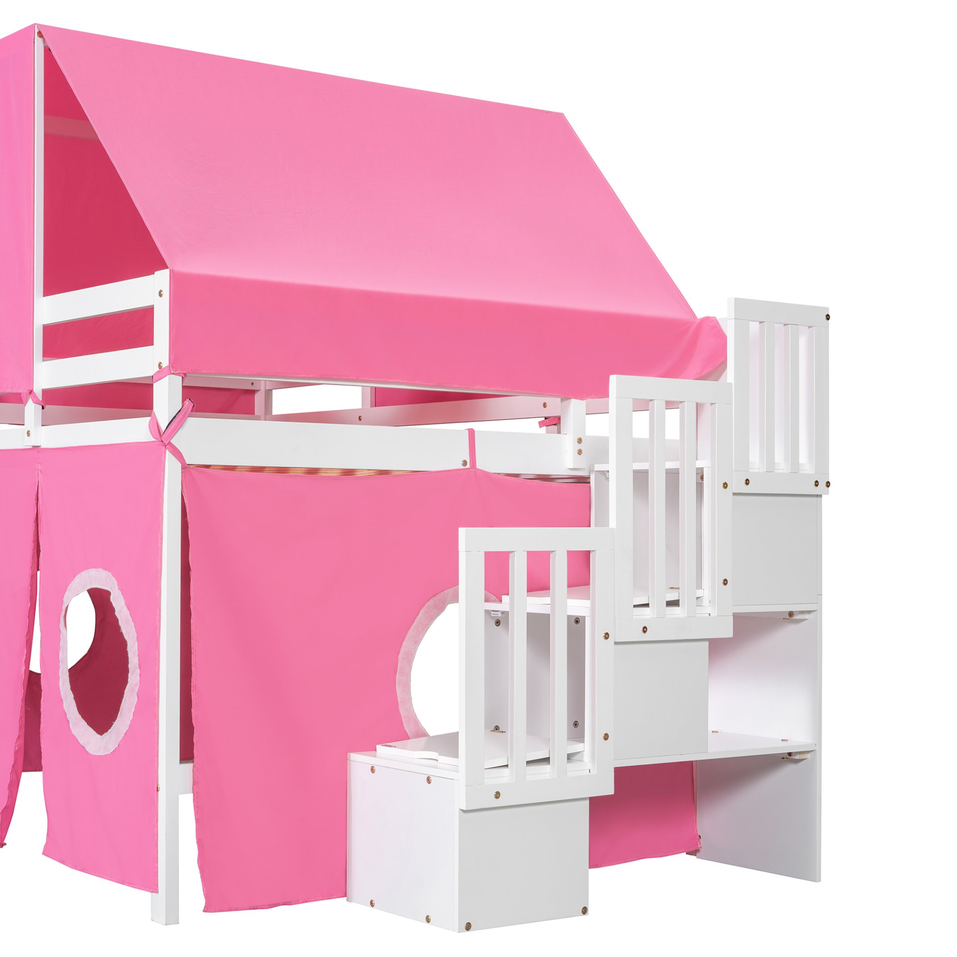 Full Size Loft Bed With Tent And Tower - Pink - Image 16