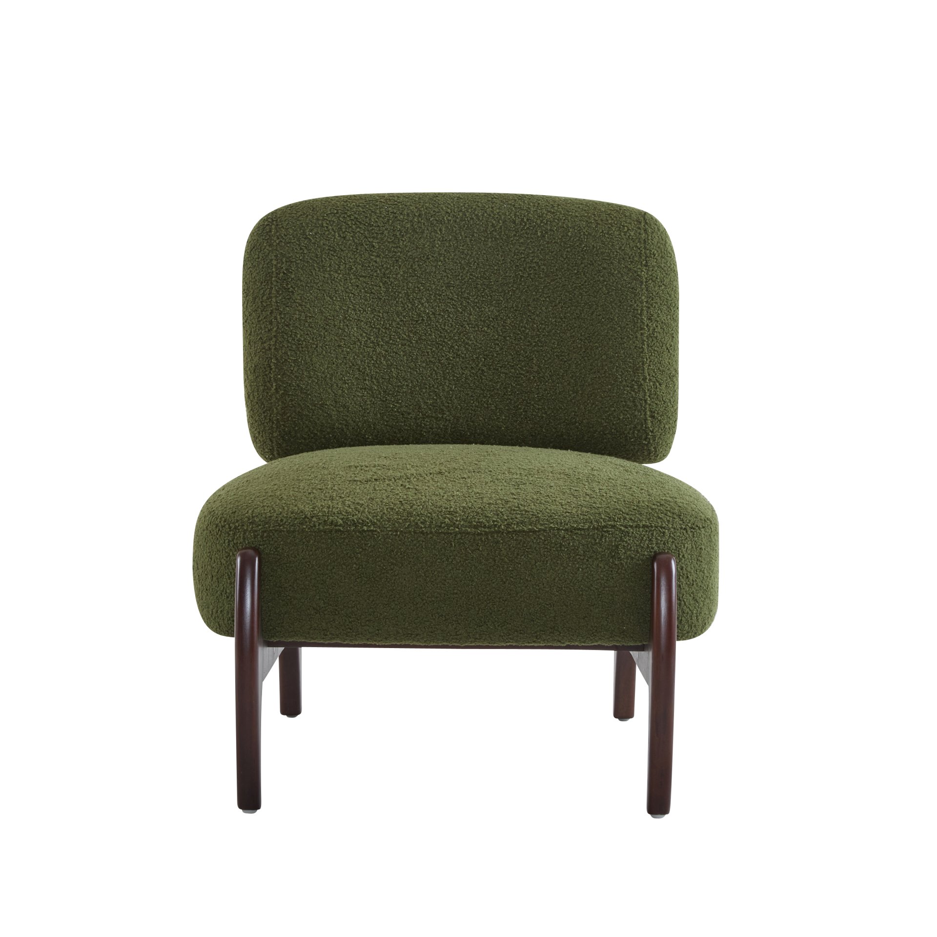 Modern Boucle Lounge Chair With Solid Wood Frame - Green - Image 11