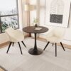 Modern Round Dining Table Set With 2 Chairs Metal Legs, 2 - 4 Person Capacity - Beige / Black - Image 4