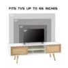 55.12" Rattan TV Cabinet, Double Sliding Doors For Storage, Adjustable Shelf, Solid Wood Legs, TV Console For Living Room - White - Image 8