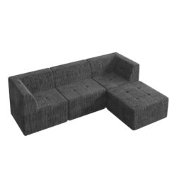 Modern Minimalist L Shape Modular Sectional Sofa Sleeper Corduroy Couch Comfy Space Efficient Design - Gray