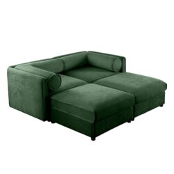 Stylish Modern Chenille 2 Seater Sofa With Ottoman Storage And Cylindrical Armrests - Green