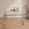 Modern Minimalist Rectangular Glass Dining Table For 4 - 6 With Tempered Glass Top - Transparent - Image 2