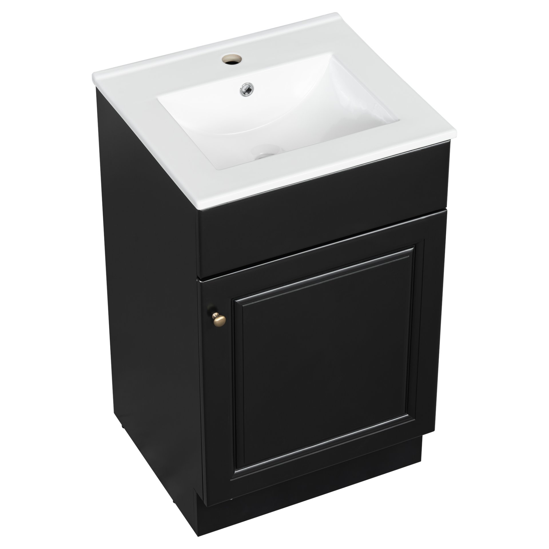 20" Bathroom Vanity With Sink, Freestanding Cabinet With Door Shelf And Adjustable Shelf, And Ceramic Construction - Black - Image 13