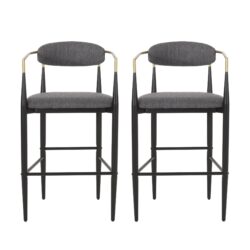Barstools (Set of 2), Counter Height Upholstered Bar Stools With Backs And Iron Legs For Kitchen Island Fabric Seating 260Lbs Weight Capacity - Gray