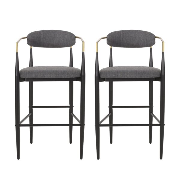 Barstools (Set of 2), Counter Height Upholstered Bar Stools With Backs And Iron Legs For Kitchen Island Fabric Seating 260Lbs Weight Capacity - Gray