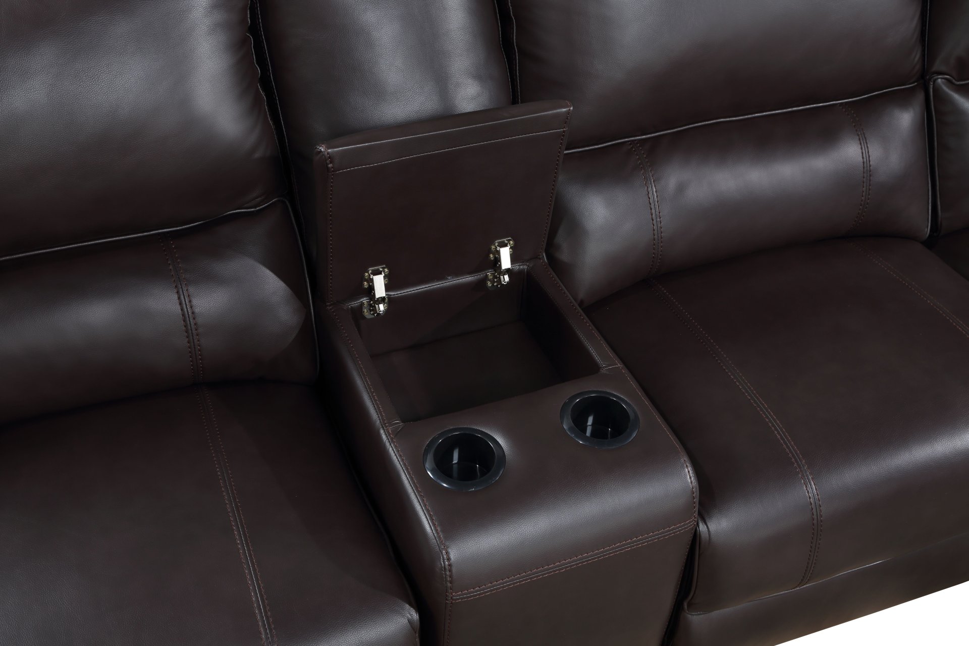 Saul - Faux Leather Power Recliner Sectional Sofa With USB Port Cupholder Console - Espresso - Image 9